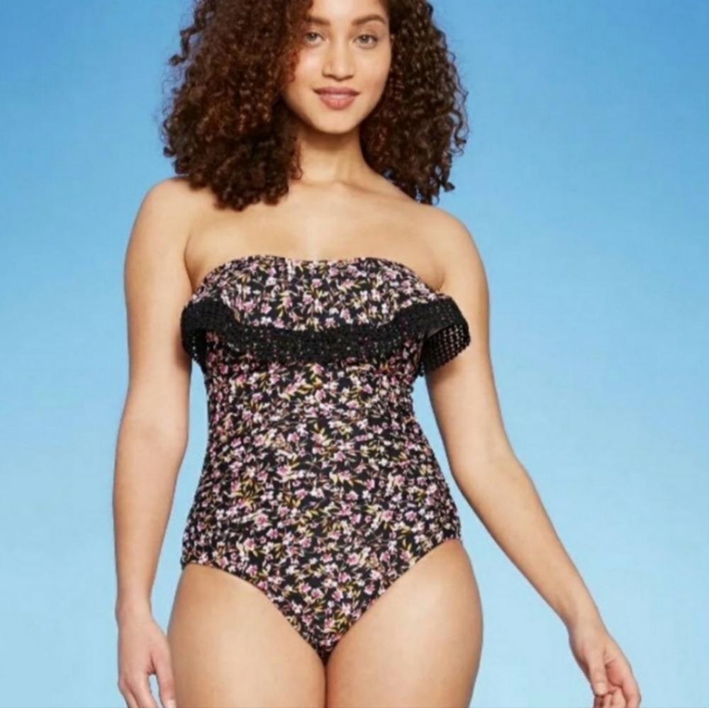 📌FINAL SALE  |Kona Sol | Floral Print Bandeau One Piece Swimsuit Sz (S)